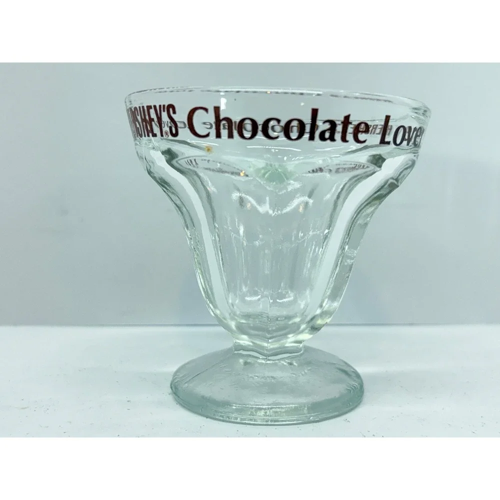 Hershey's Chocolate Lover Glass Sundae Cup Set of 4 Pedestal Fluted Retro 3
